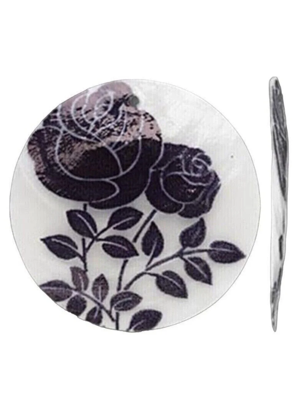 Black Victorian Roses 50mm Capiz Shell Pendant Bead